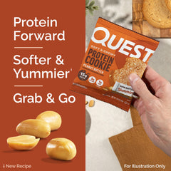 Quest Peanut Butter Protein Cookies four-count carton packaging for easy storage.