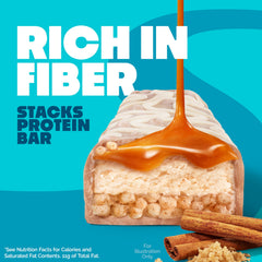 Quest Stacks Cinnamon Brown Sugar bar ingredients close-up emphasizes high fiber and low sugar.