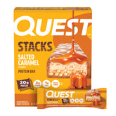 Quest Stacks Salted Caramel Bar with crispy-chewy layers for a satisfying snack
