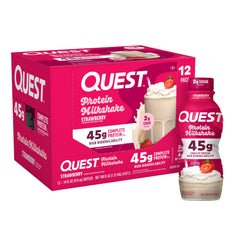 Quest strawberry protein shake bottle pour shows a convenient post-workout protein boost