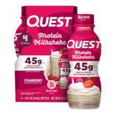 Quest Strawberry Protein Shake bottle showing 45g protein per serving for convenient post-workout boost.