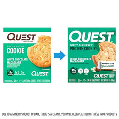 Quest White Chocolate Macadamia nuts closeup showcases creamy texture with macadamia crunch.