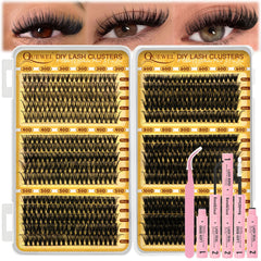 Quewel 580pcs lash clusters kit with 30d-40d for customizable natural-to-glam looks.