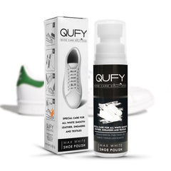 QUFY Max White Shoe Polish bottle cap close-up for quick touch-ups on leather and fabric.