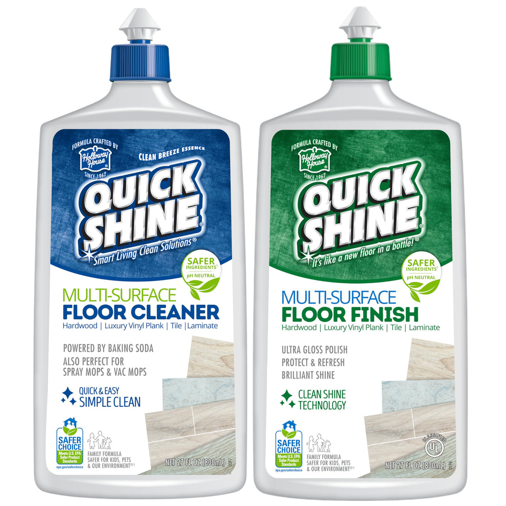 Quick Shine Multi-Surface Cleaner bottles in a 2-pack for versatile floor care.