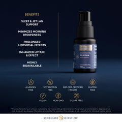 Quicksilver liposomal melatonin bottle on shelf with travel-friendly packaging.