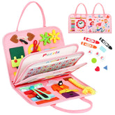Quiet Flower 8-in-1 busy board front view with durable felt for calm travel learning