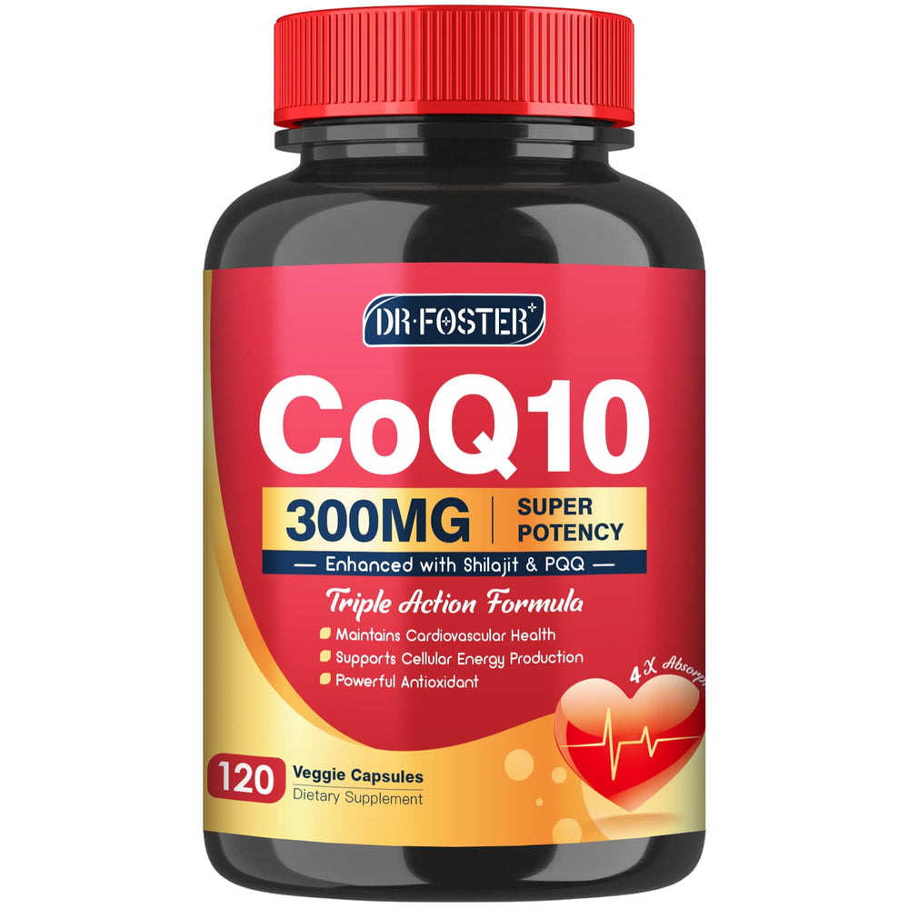 Quinovit CoQ10 300mg bottle label showing high-potency daily energy support.