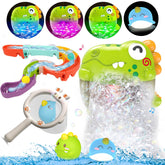 Quirptey dinosaur bubble machine lights up bath time for kids.