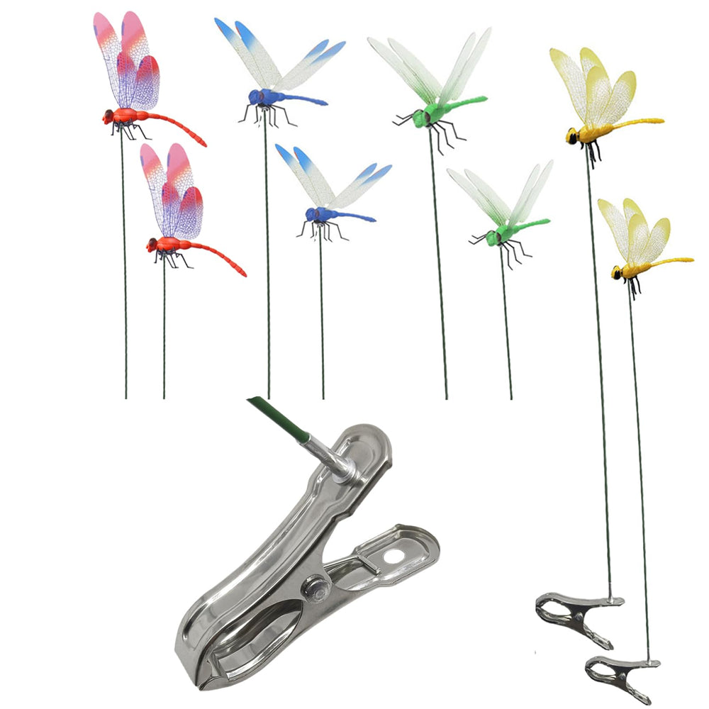QUJIFETU dragonfly clip decor on garden stake adds vibrant spring color