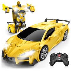 Qumcou Transform RC Car front view with LED headlights for exciting indoor play.