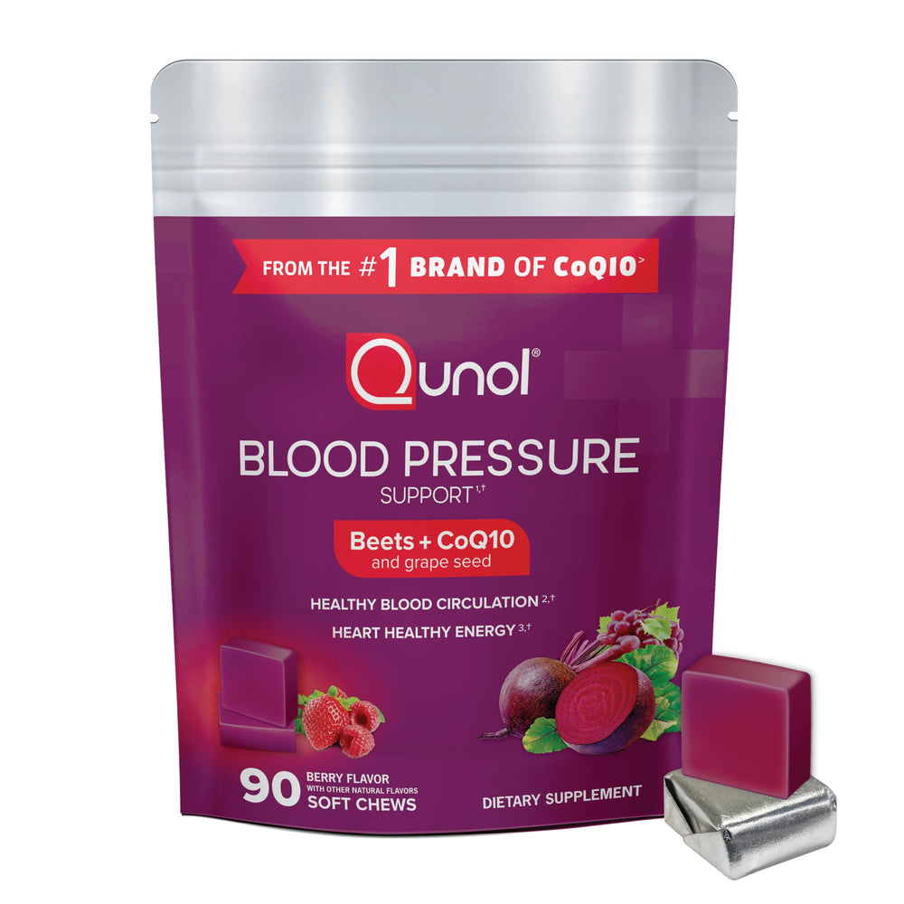 Qunol Beets Chews Berry Flavor packshot highlighting tasty heart-friendly support