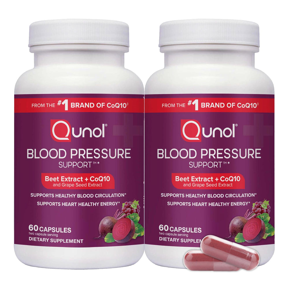 Qunol blood pressure 3 in 1 capsules close-up for daily circulation support