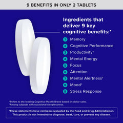 Qunol Brain Health Memory Plus pills closeup showing tablets and ingredients.