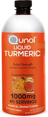 Qunol Liquid Turmeric bottle close-up, 1000 mg formula for daily wellness