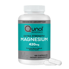 Qunol Magnesium Capsules 420mg bottle demonstrates high absorption for daily mineral support.
