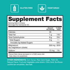 Qunol Magnesium Citrate Soft Chews packaging shows 350 mg elemental magnesium per serving.