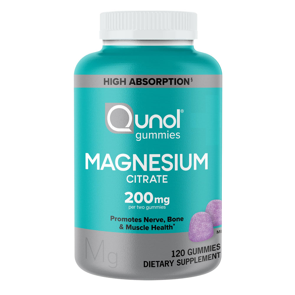 Qunol Magnesium Gummies berry flavor bottle for daily wellness on shelf