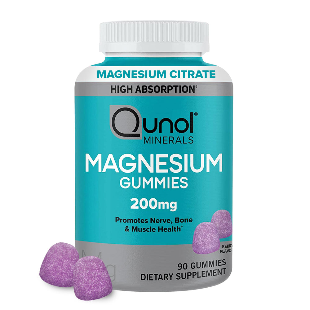Qunol Magnesium Gummies bottle front shows berry flavor and easy consumption
