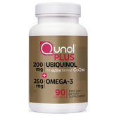 Qunol Plus ubiquinol bottle—CoQ10 with omega-3 for energy support.