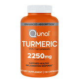 Qunol Turmeric bottle front promotes enhanced absorption with black pepper.