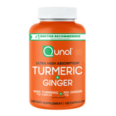 Qunol Turmeric and Ginger capsules bottle front for easy daily joint wellness