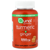 Qunol Turmeric Ginger Gummies bottle with bright orange gummies for joint support