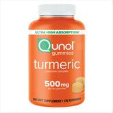 Qunol Turmeric Gummies bottle front displaying 500 mg curcumin for joint comfort.