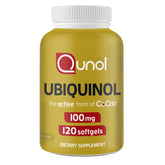 Qunol Ubiquinol 100mg bottle label showing the active CoQ10 form for energy support.