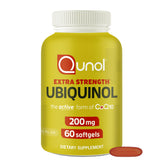 Qunol Ubiquinol 200mg bottle shown, highlighting energy support and antioxidant benefits.