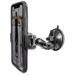 Quyee universal mirror shower phone holder using suction mount for hands-free viewing.