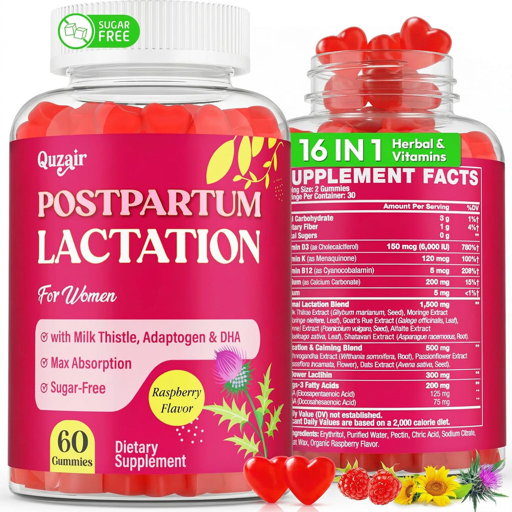 Quzair Lactation Gummies bottle for convenient daily breastfeeding support