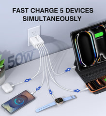 Qwinjwin 2-pack 50W USB-C charger top view with five-port layout.