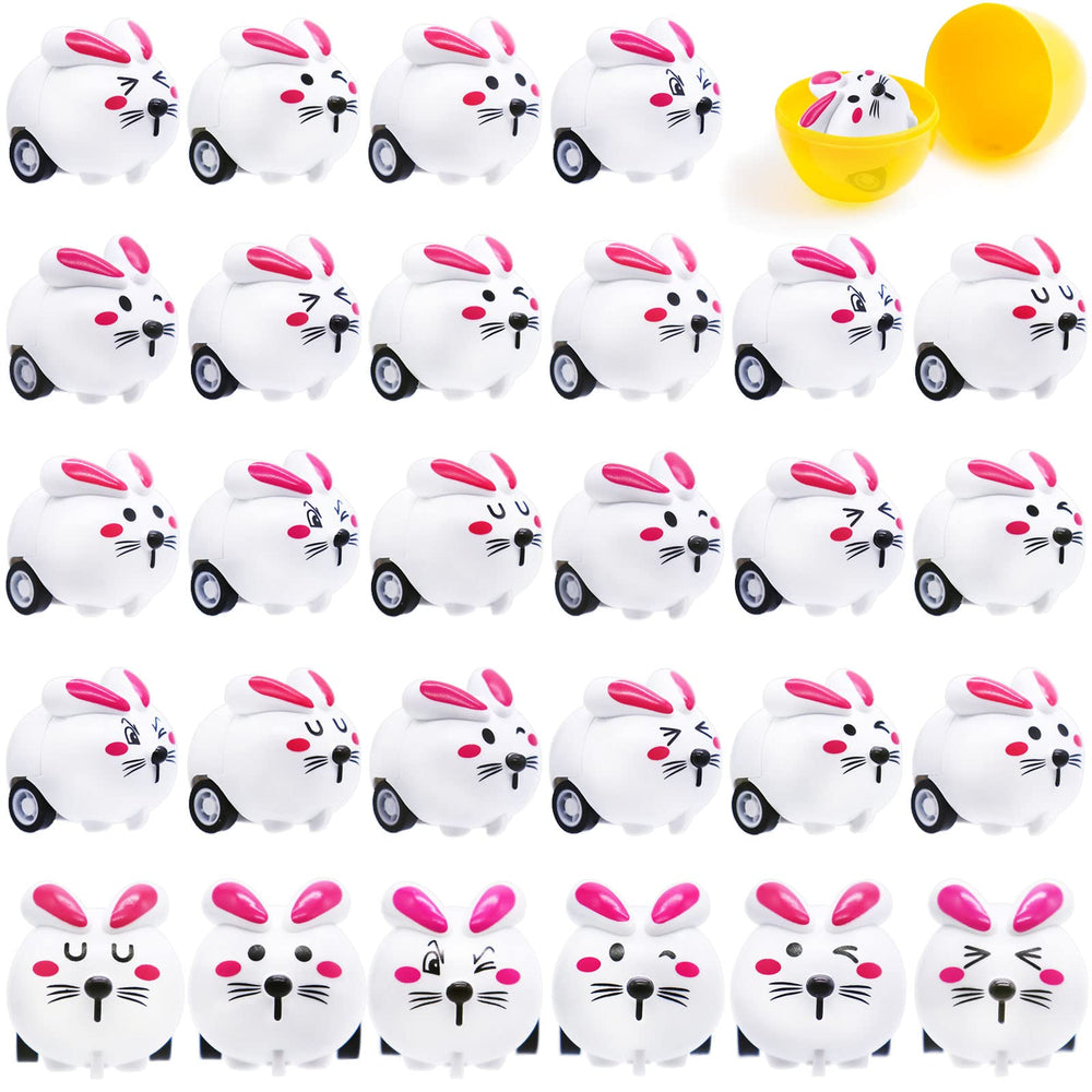 Qyyiguf Easter rabbit pull-back car close-up, smooth plastic toy for Easter baskets