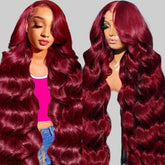 QZOQZO 99J burgundy lace front wig front view shows natural hairline for seamless styles