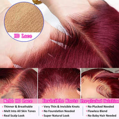 QZOQZO 99J burgundy lace front wig hairline baby hairs enable natural edges
