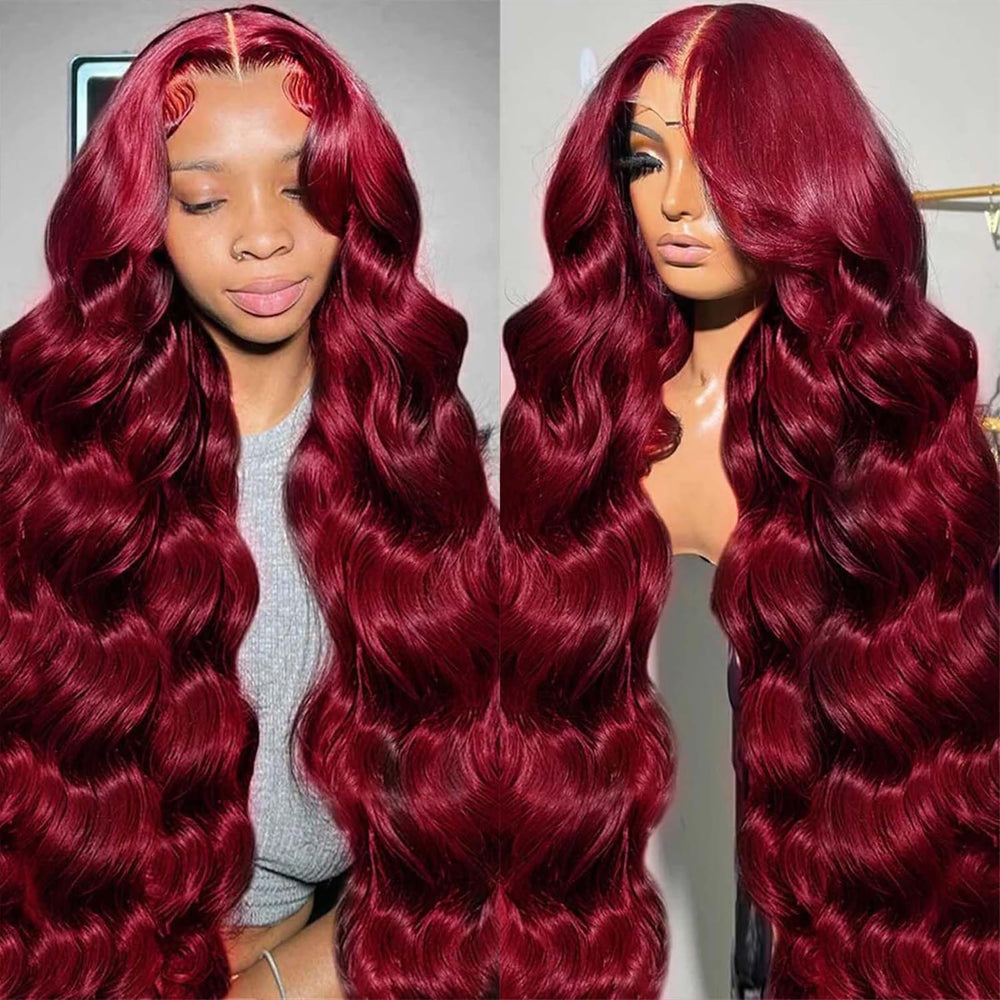 QZOQZO burgundy lace-front wig 28 inch for seamless style and natural look.
