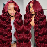 QZOQZO burgundy lace-front wig 28 inch for seamless style and natural look.