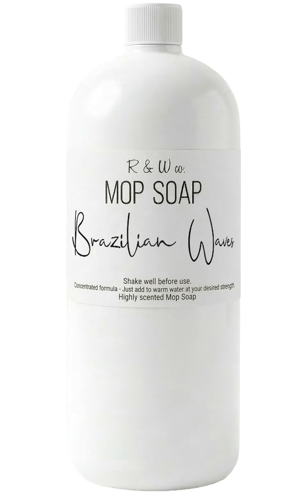 R&W Co. Brazilian Waves bottle pour with tropical aroma while cleaning floors.