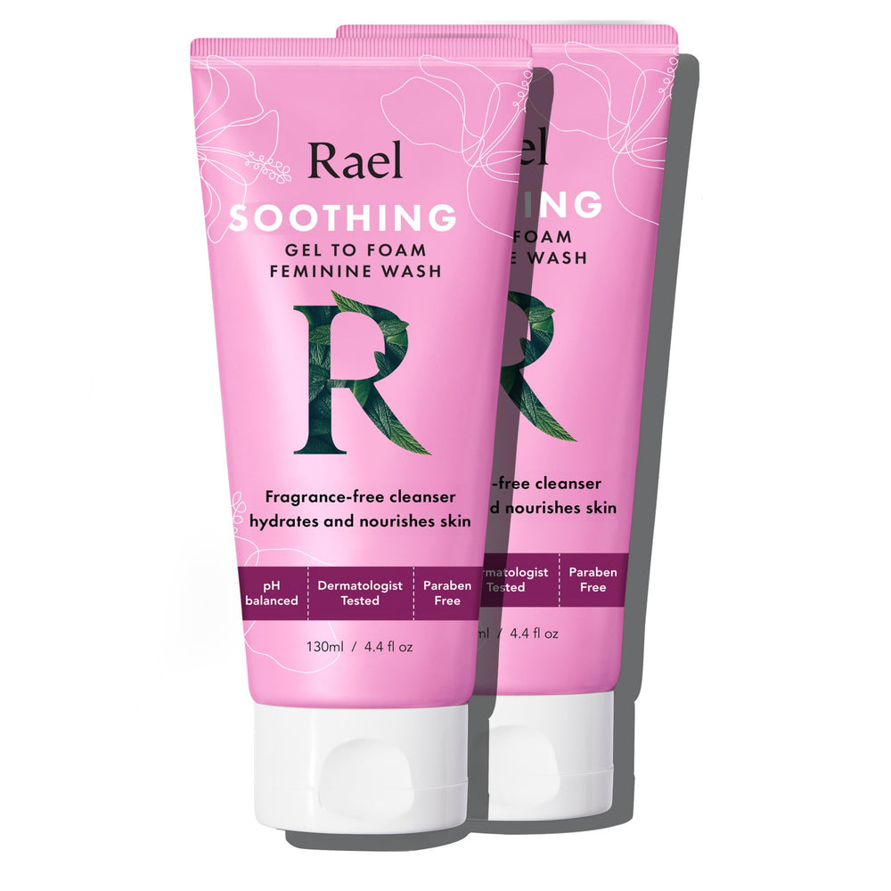 Rael Feminine Wash bottle showing gentle daily cleanse for sensitive skin