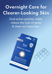 Rael pimple patches packaging back explains usage for clean, dry skin.