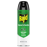 Raid House and Garden spray bottle front view showing easy on contact bug control.