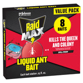 Raid Max Liquid Ant Bait pre-filled station ready to use near entry points for indoor and outdoor control.