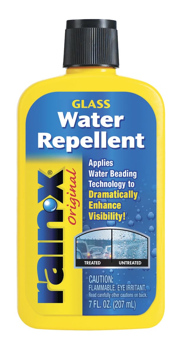 Rain-X Glass Treatment 7oz bottle ready for windshield clarity in rain.