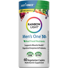Rainbow Light Men 50+ One bottle shown for daily wellness.