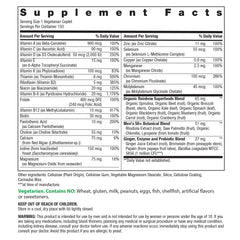 Rainbow Light Men's One 50+ bottle label highlighting vegetarian formula.