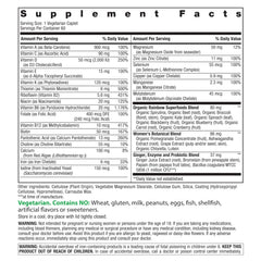 Rainbow Light Womens Multivitamin One + label highlights real food nutrients and probiotic blend