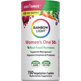 Rainbow Light Women's One 50plus bottle front for easy daily vitality.
