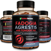 Rainbow Nutrients Fadogia Agrestis Tongkat Ali BioPerine capsules bottle boosts stamina and focus.