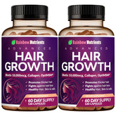 Rainbow Nutrients Hair Growth bottle front displays the product for ongoing hair support.